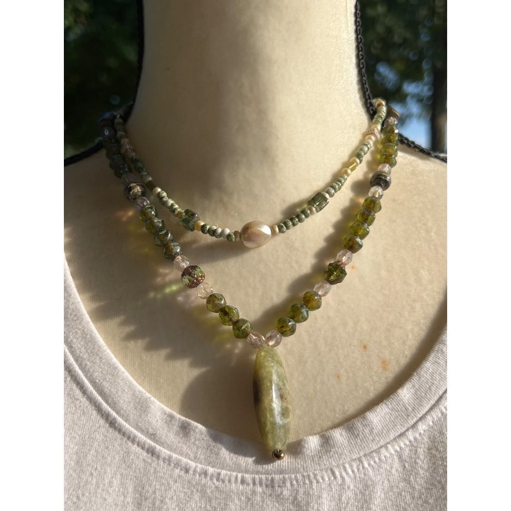 Genuine (Rhyolite)  Rain Forest Jasper Gemstone Necklace -- 18"